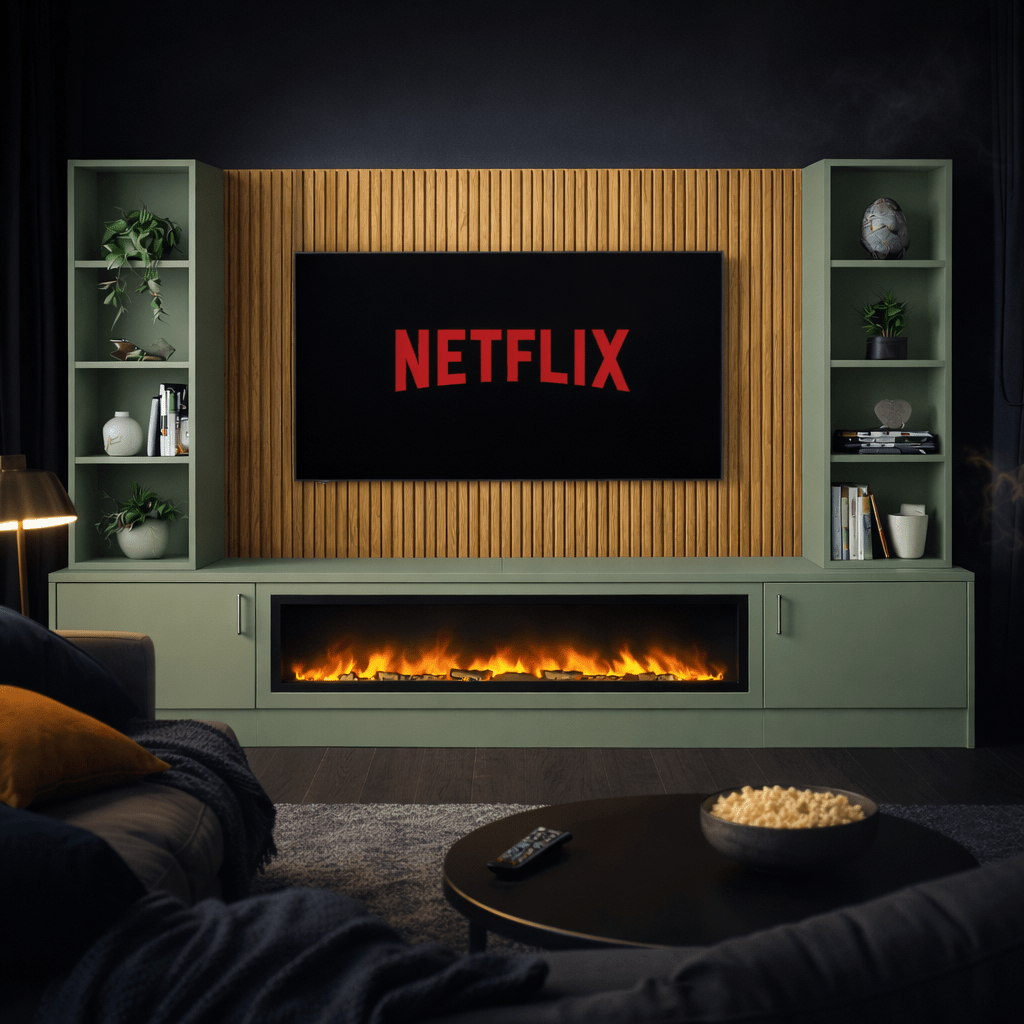 Large 60" Fireplace Media Wall Entertainment with Smooth Door Base & Double Shelving Unit - For Up to 110" TVs 16 - Online Bedrooms