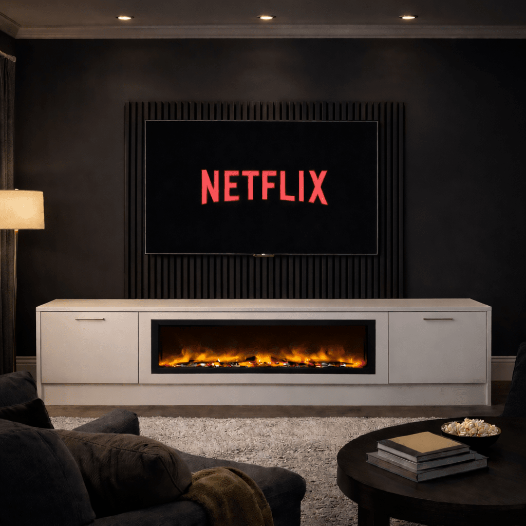 Large 60" Fireplace Media Wall Entertainment with Smooth Door Base - For Up to 130" TVs 7 - Online Bedrooms