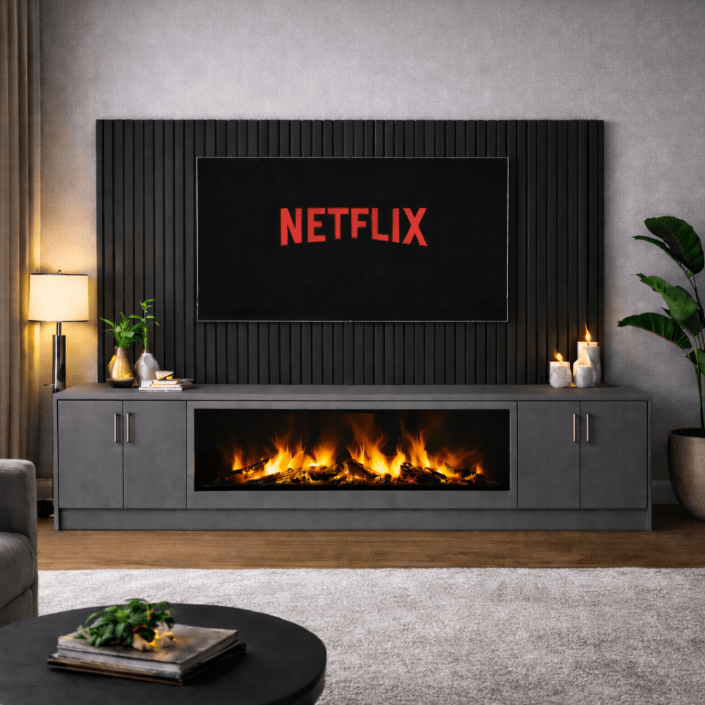 Large 60" Fireplace Media Wall Entertainment with Smooth Door Base - For Up to 130" TVs 13 - Online Bedrooms