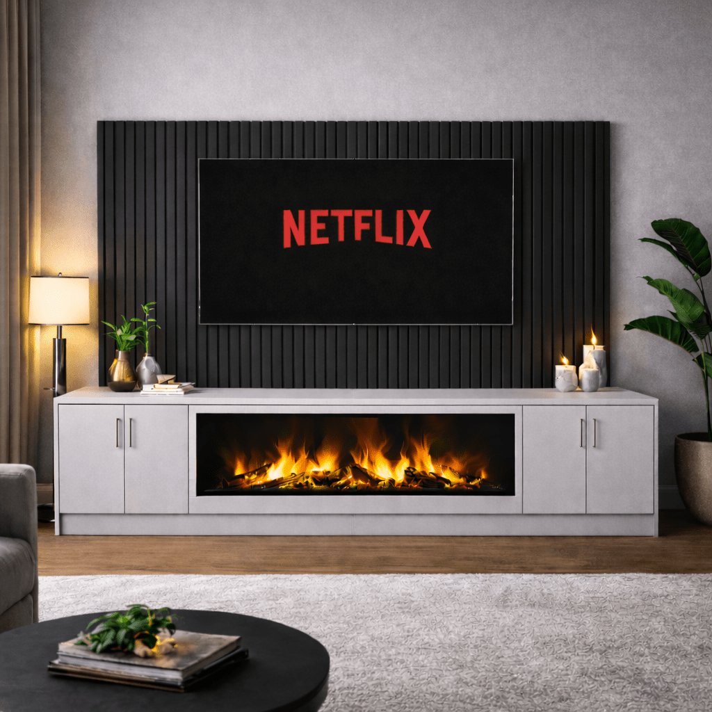 Large 60" Fireplace Media Wall Entertainment with Smooth Door Base - For Up to 130" TVs 14 - Online Bedrooms