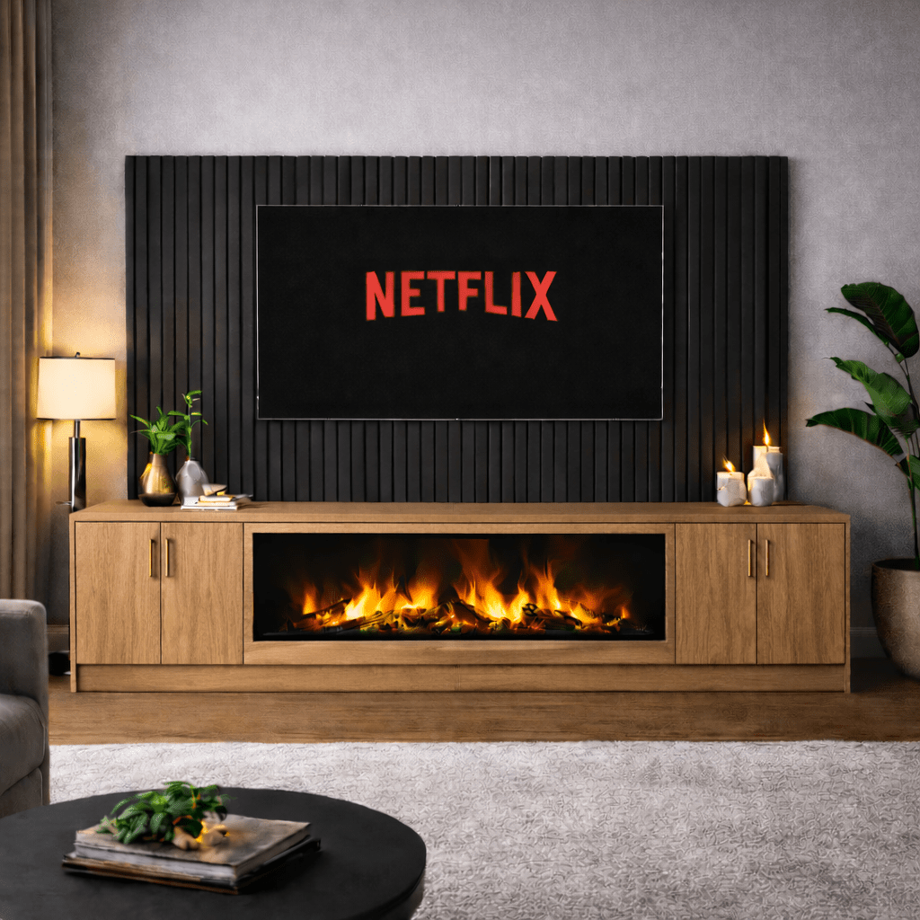 Large 60" Fireplace Media Wall Entertainment with Smooth Door Base - For Up to 130" TVs 11 - Online Bedrooms