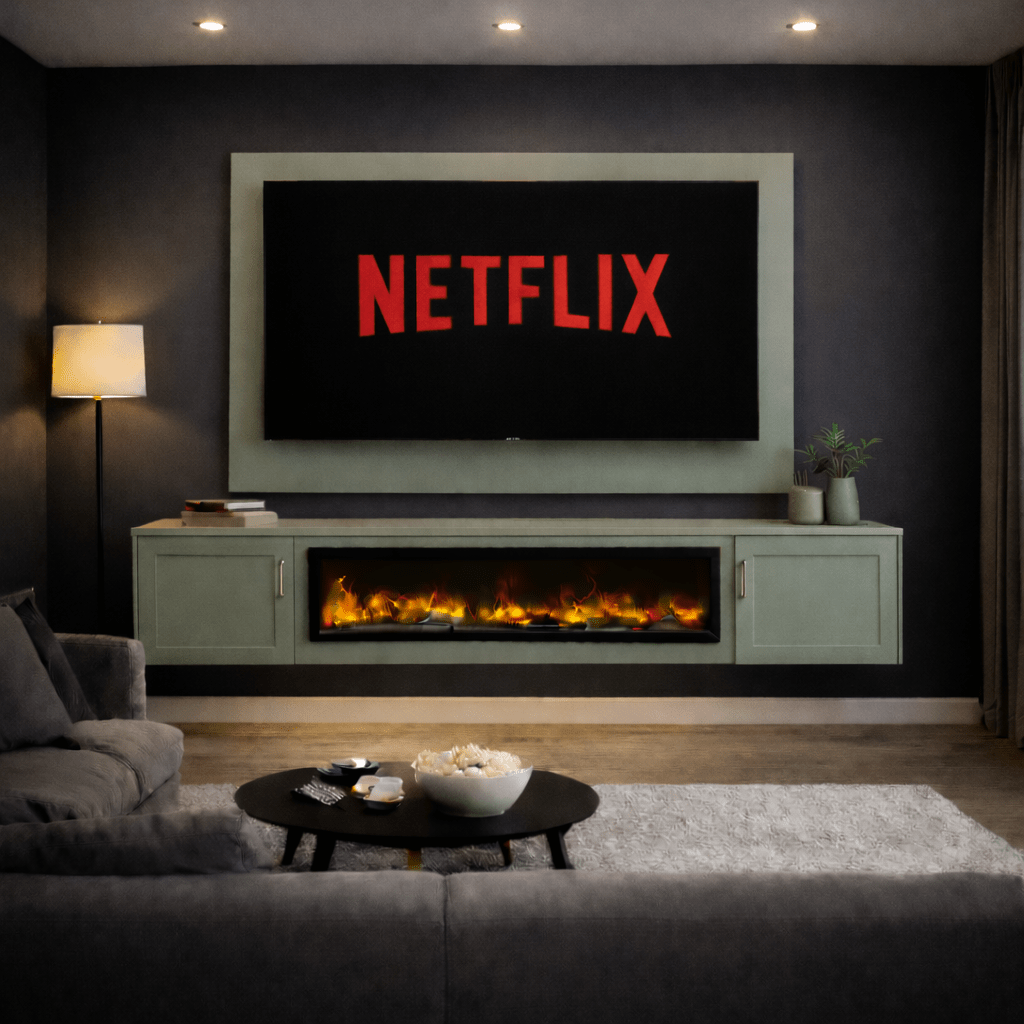 Large 60" Floating Fireplace Media Wall Entertainment Bundle with Shaker Doors - For Up to 70" TVs 7 - Online Bedrooms