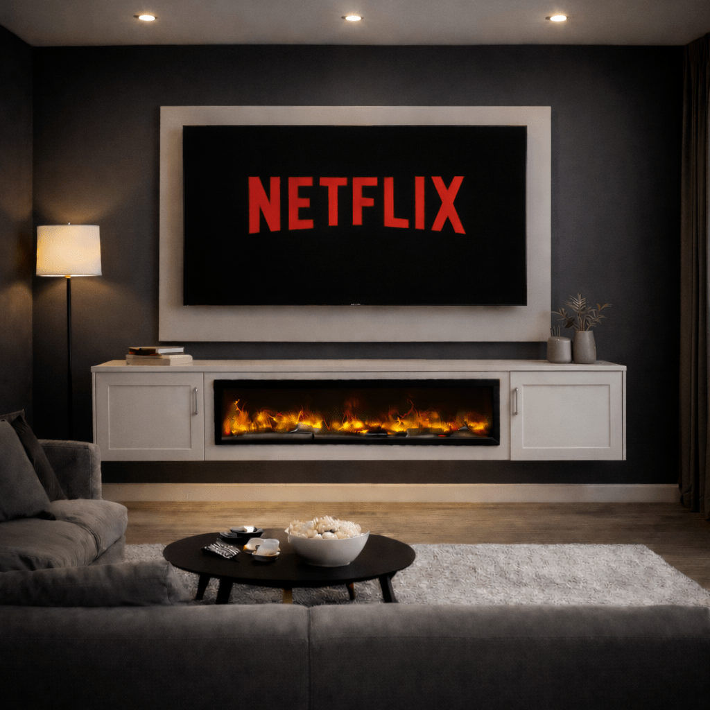 Large 60" Floating Fireplace Media Wall Entertainment Bundle with Shaker Doors - For Up to 70" TVs 5 - Online Bedrooms