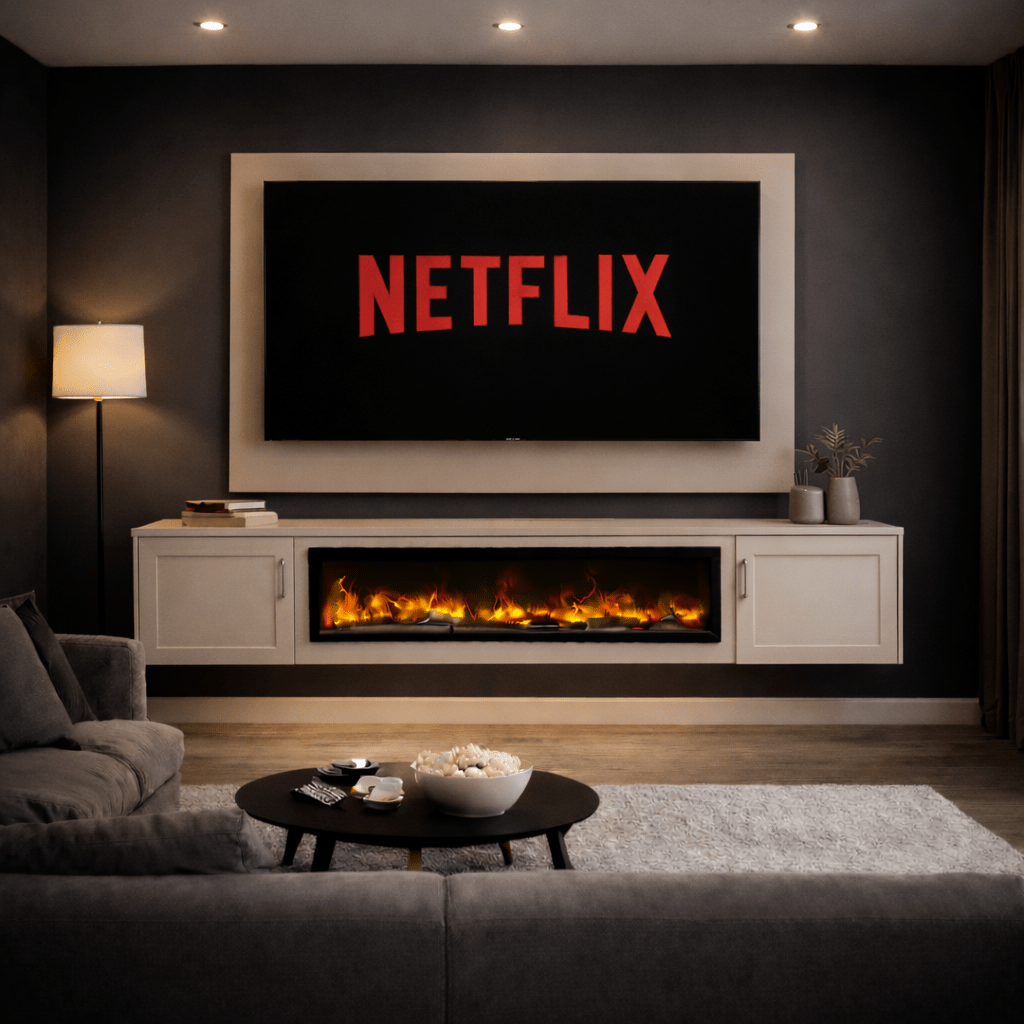 Large 60" Floating Fireplace Media Wall Entertainment Bundle with Shaker Doors - For Up to 70" TVs 3 - Online Bedrooms