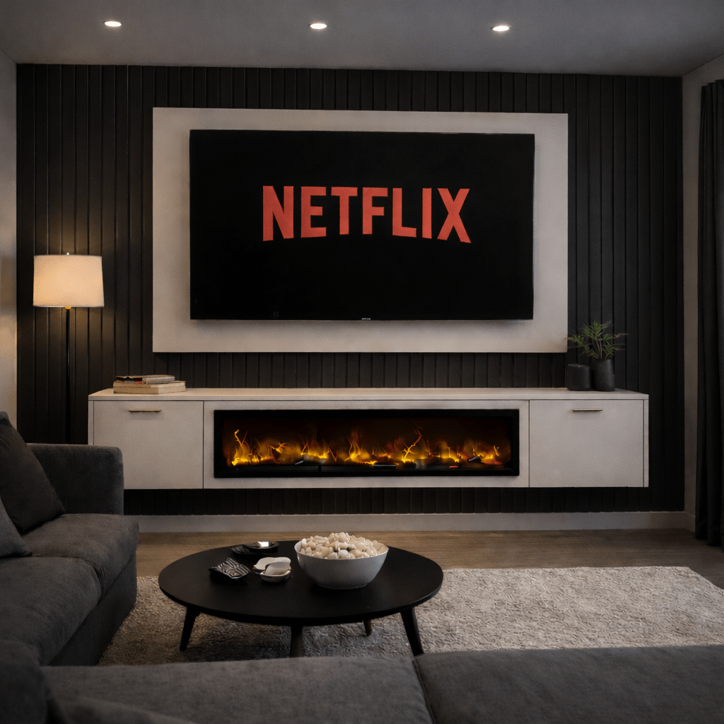 Large 60" Floating Fireplace Media Wall Entertainment Bundle with Smooth Doors - For Up to 70" TVs 3 - Online Bedrooms