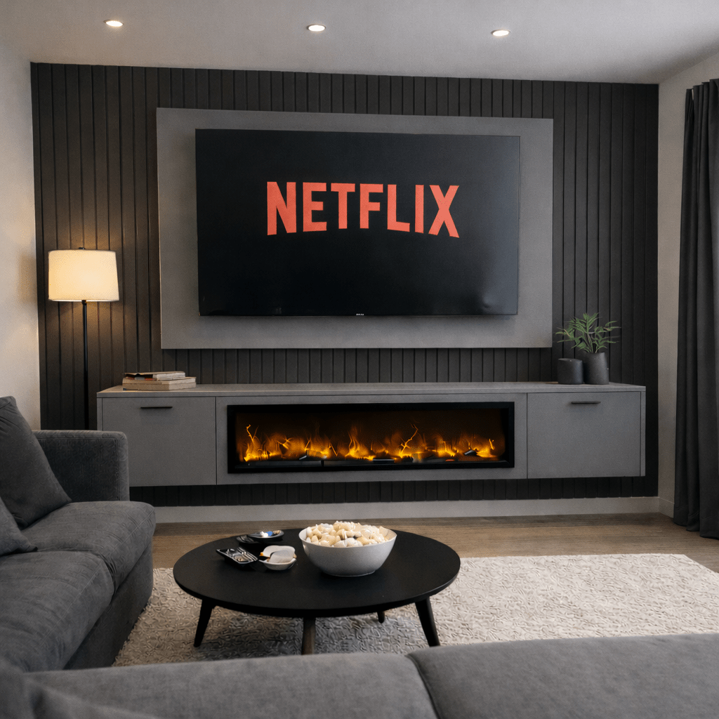 Large 60" Floating Fireplace Media Wall Entertainment Bundle with Smooth Doors - For Up to 70" TVs 6 - Online Bedrooms