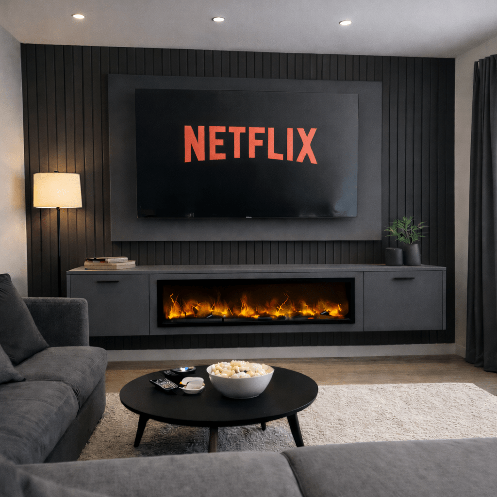 Large 60" Floating Fireplace Media Wall Entertainment Bundle with Smooth Doors - For Up to 70" TVs 4 - Online Bedrooms