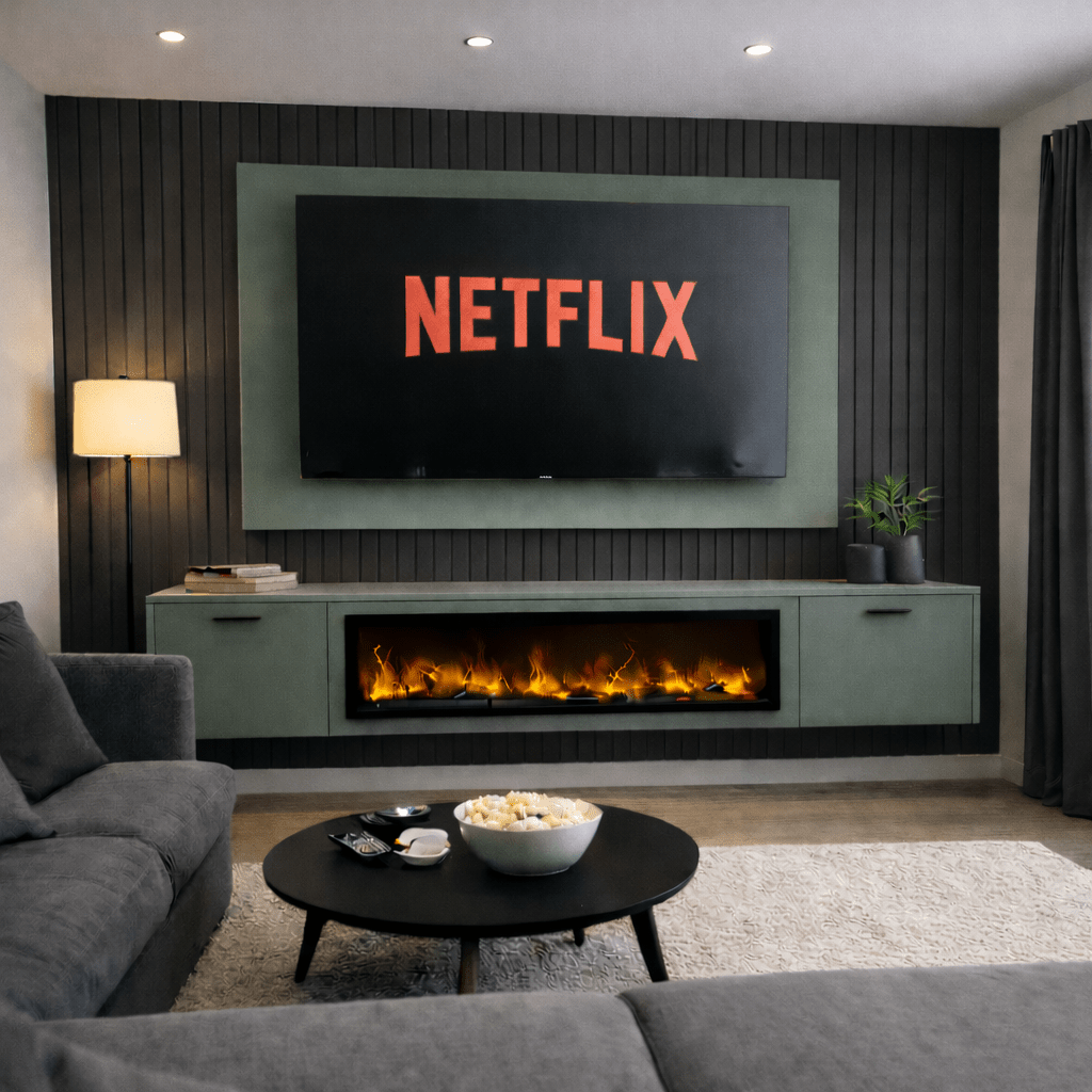 Large 60" Floating Fireplace Media Wall Entertainment Bundle with Smooth Doors - For Up to 70" TVs 7 - Online Bedrooms