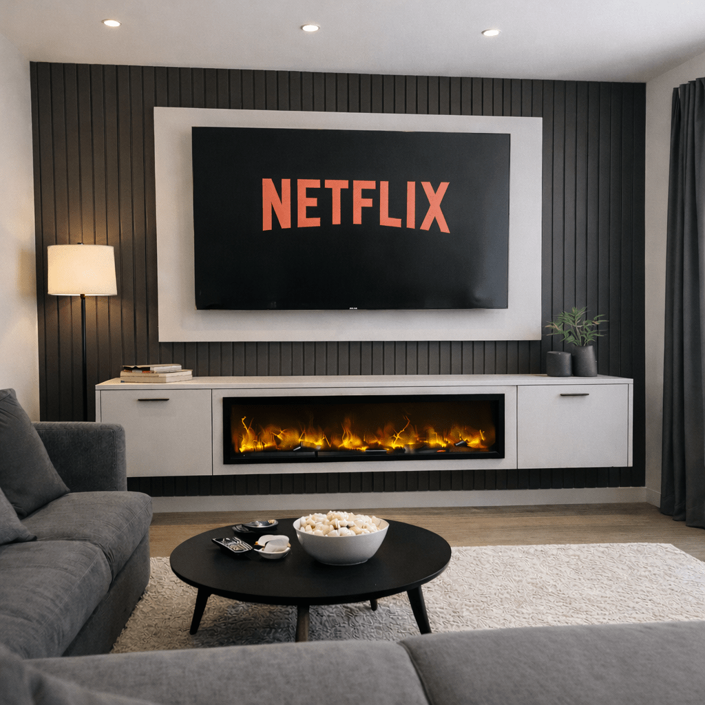Large 60" Floating Fireplace Media Wall Entertainment Bundle with Smooth Doors - For Up to 70" TVs 5 - Online Bedrooms