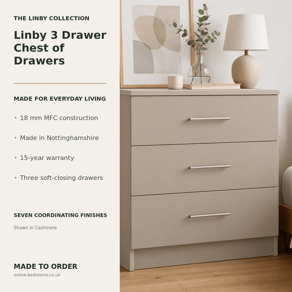 Linby 3 Drawer Chest of Drawers 2 - Online Bedrooms