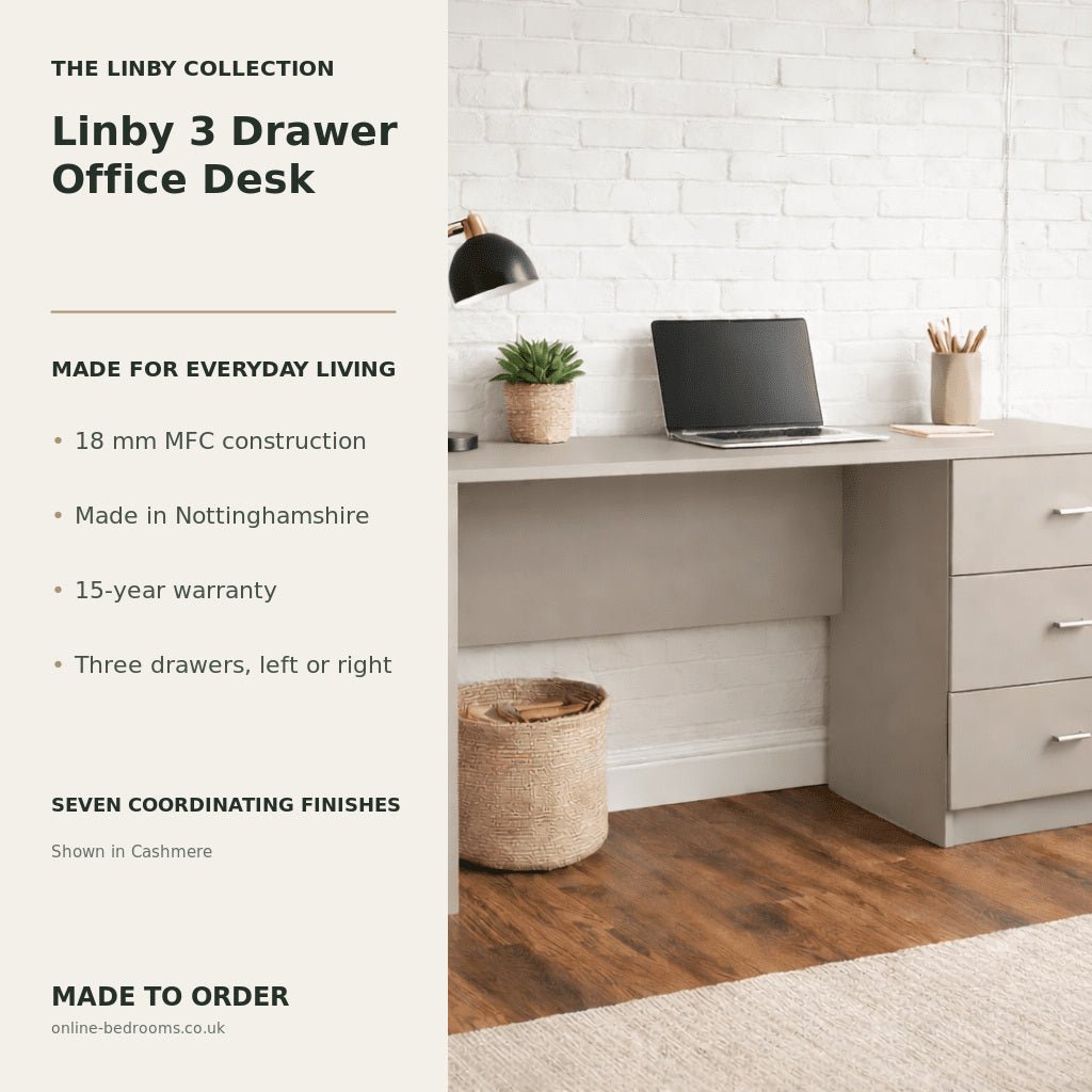 Linby 3 Drawer Office Desk 2 - Online Bedrooms