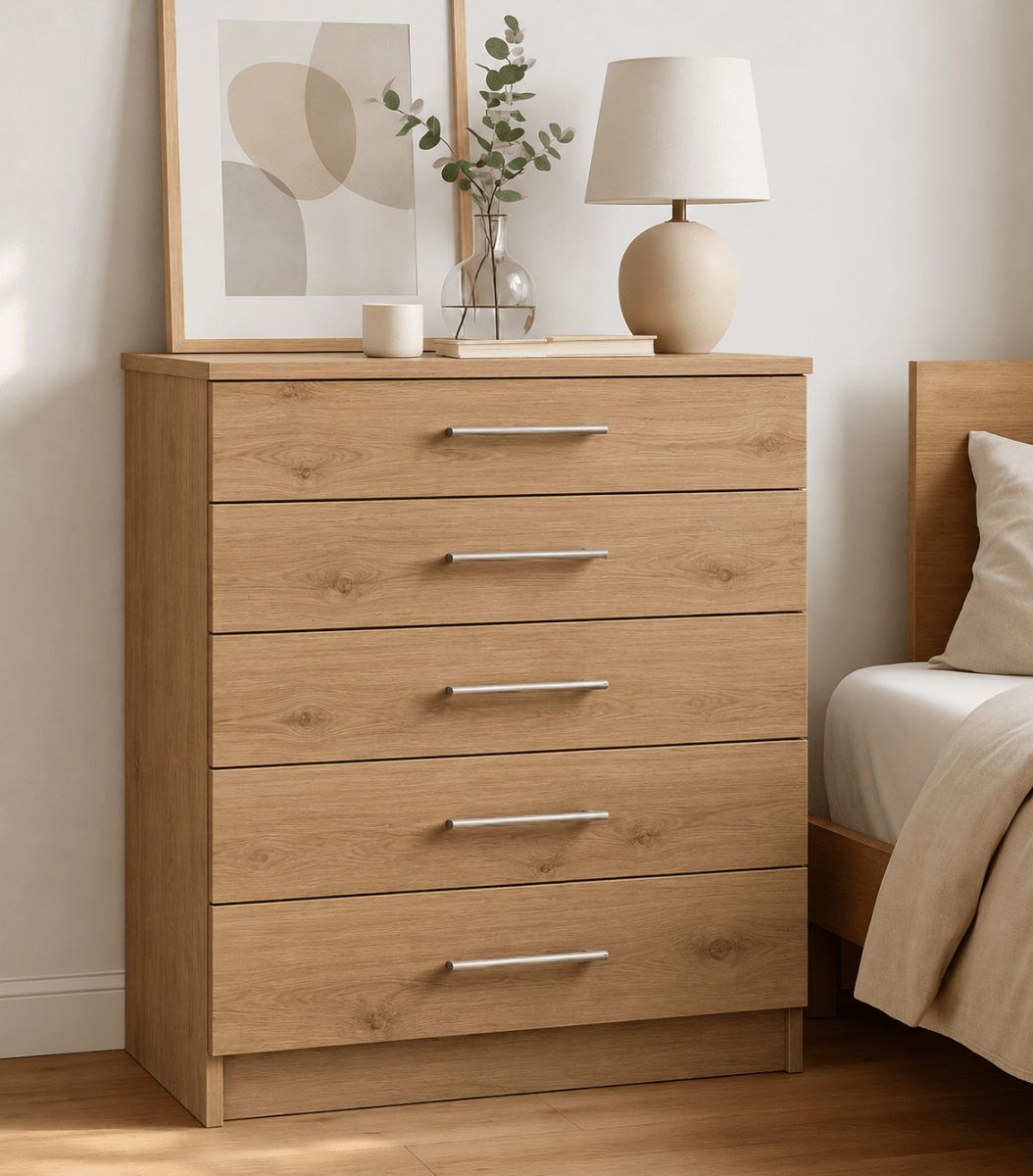 Linby 5 Drawer Chest of Drawers in Natural Nebraska Oak
