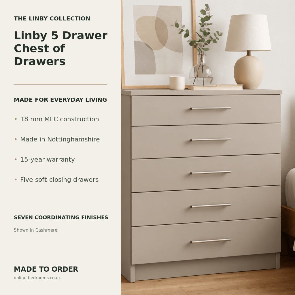 Linby 5 Drawer Chest of Drawers 2 - Online Bedrooms