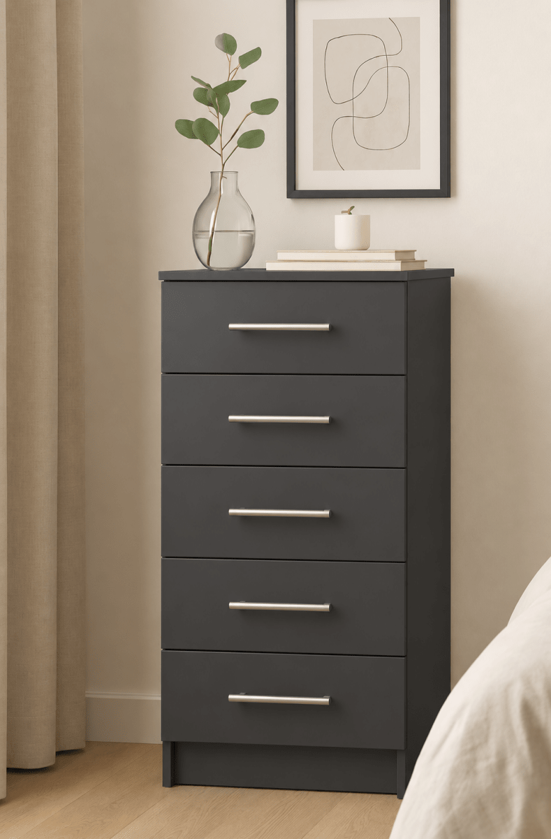 Linby Narrow 5 Drawer Chest of Drawers in Graphite