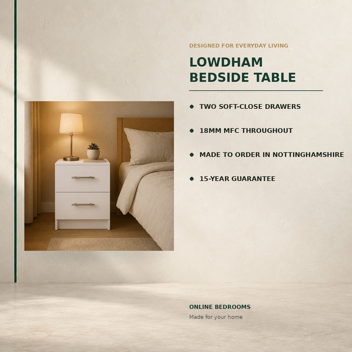 Lowdham Bedside Table 2 - Online Bedrooms