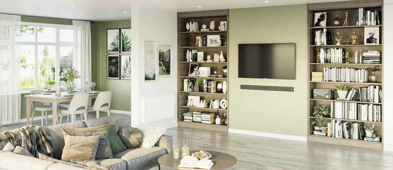 Two fitted bookcases with a wall between