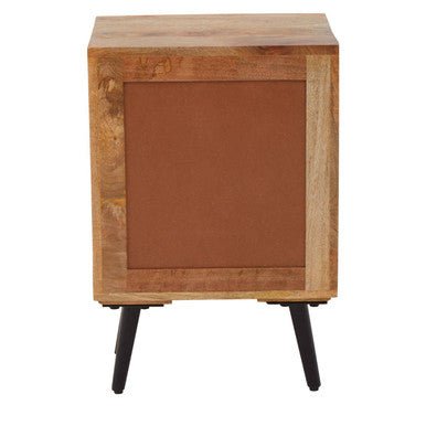 Mango Wood Two - Drawer Bedside Table with Handcrafted Chevron Front and Black Iron Legs, Boho 8 - Online Bedrooms