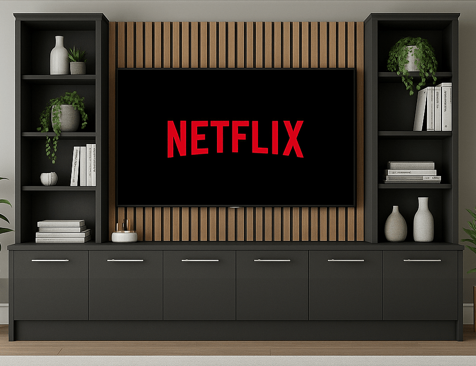 Media Wall Entertainment Base & Double Shelving Unit - For Up to 100" TVs 1 - Online Bedrooms