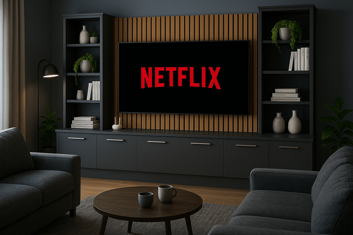 Media Wall Entertainment Base & Double Shelving Unit - For Up to 100" TVs 2 - Online Bedrooms