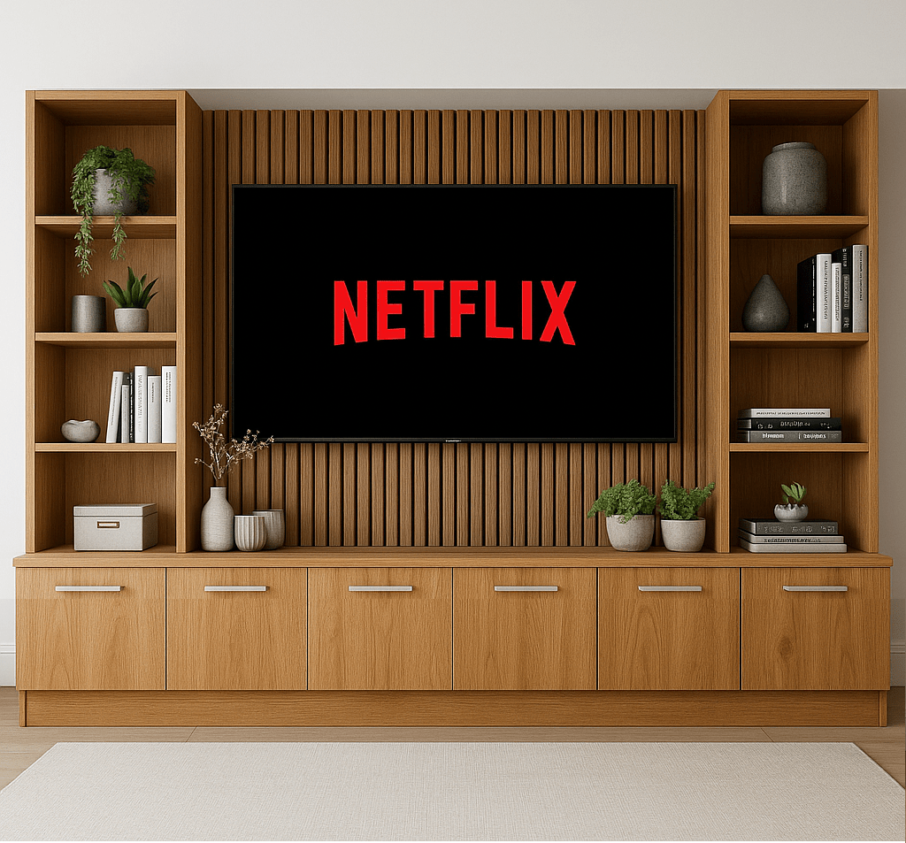 Media Wall Entertainment Base & Double Shelving Unit - For Up to 100" TVs 8 - Online Bedrooms