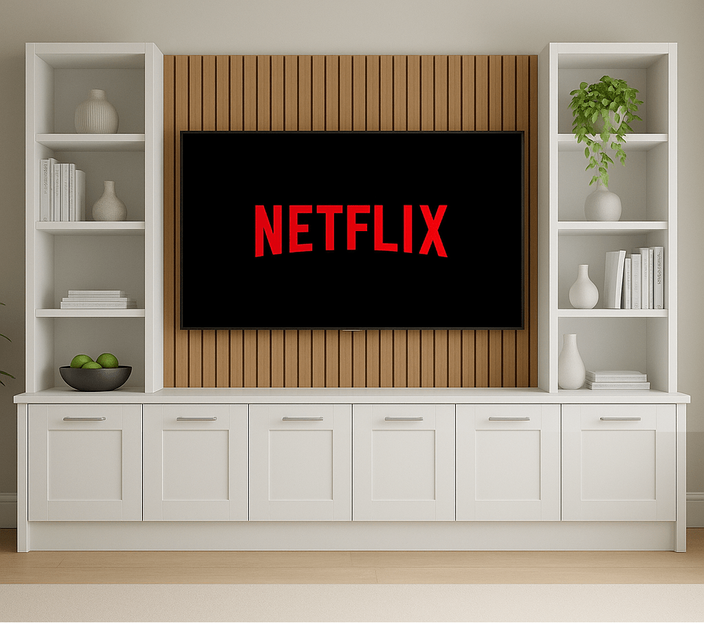 Media Wall Entertainment Base & Double Shelving Unit - For Up to 100" TVs 3 - Online Bedrooms