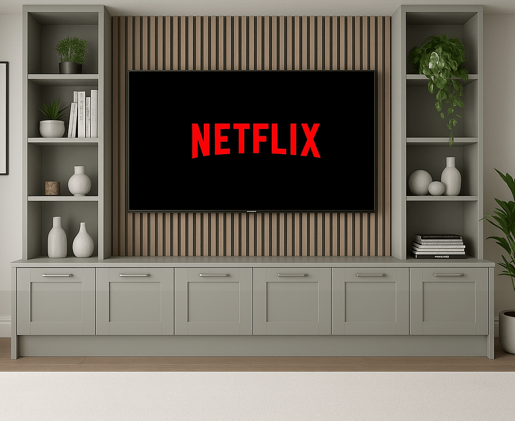 Media Wall Entertainment Base & Double Shelving Unit - For Up to 100" TVs 9 - Online Bedrooms