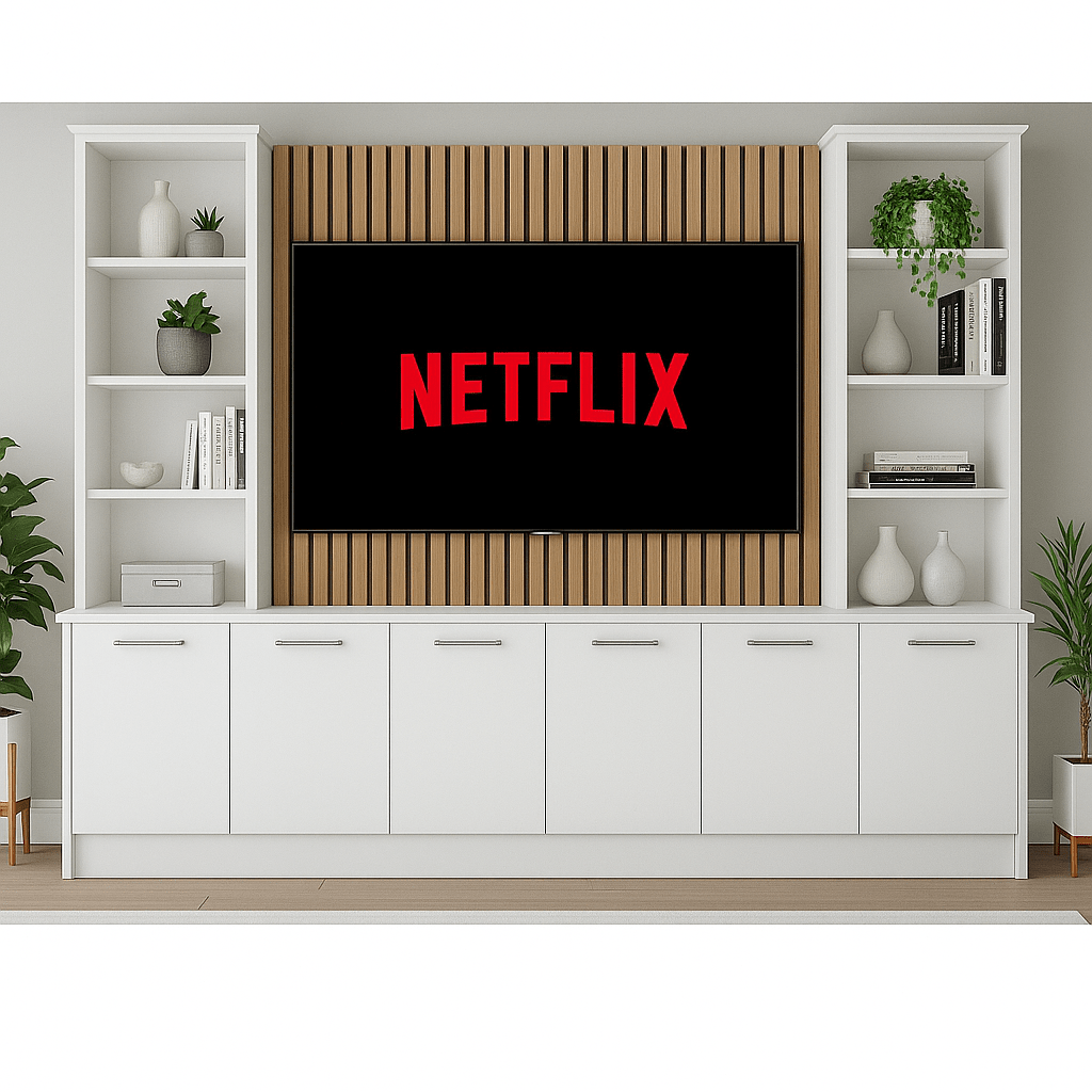 Media Wall Entertainment Base & Double Shelving Unit - Up to 100" TVs 8 - Online Bedrooms
