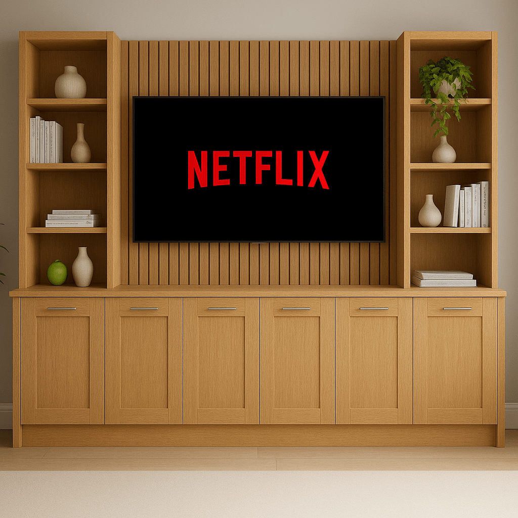 Media Wall Entertainment Base & Double Shelving Unit - Up to 100" TVs 6 - Online Bedrooms