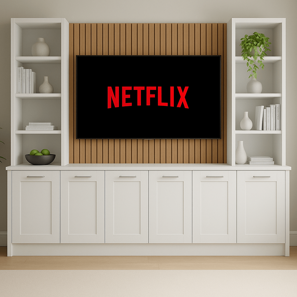 Media Wall Entertainment Base & Double Shelving Unit - Up to 100" TVs 5 - Online Bedrooms