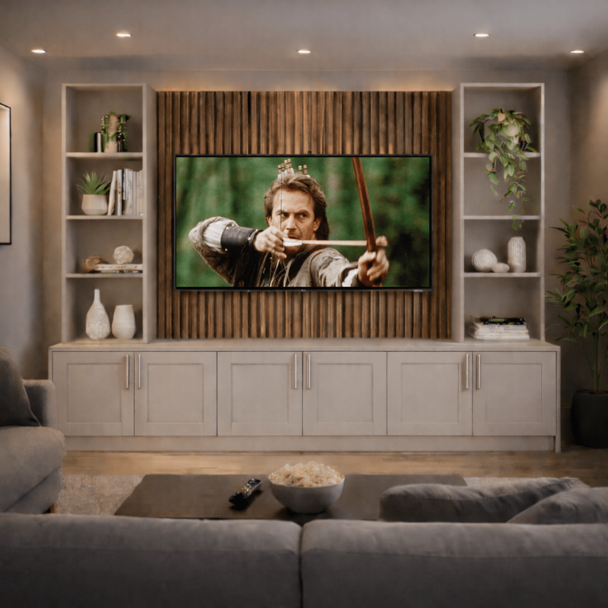 Media Wall Entertainment Shaker Door Base & Double Shelving Unit - For Up to 100" TVs 4 - Online Bedrooms