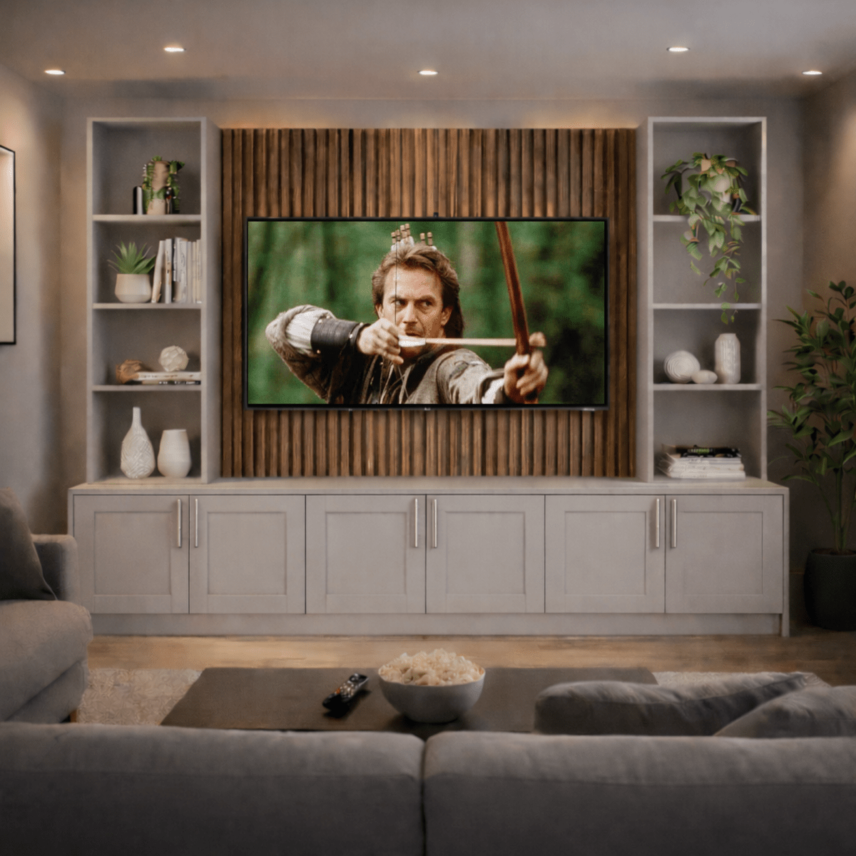 Media Wall Entertainment Shaker Door Base & Double Shelving Unit - For Up to 100" TVs 7 - Online Bedrooms