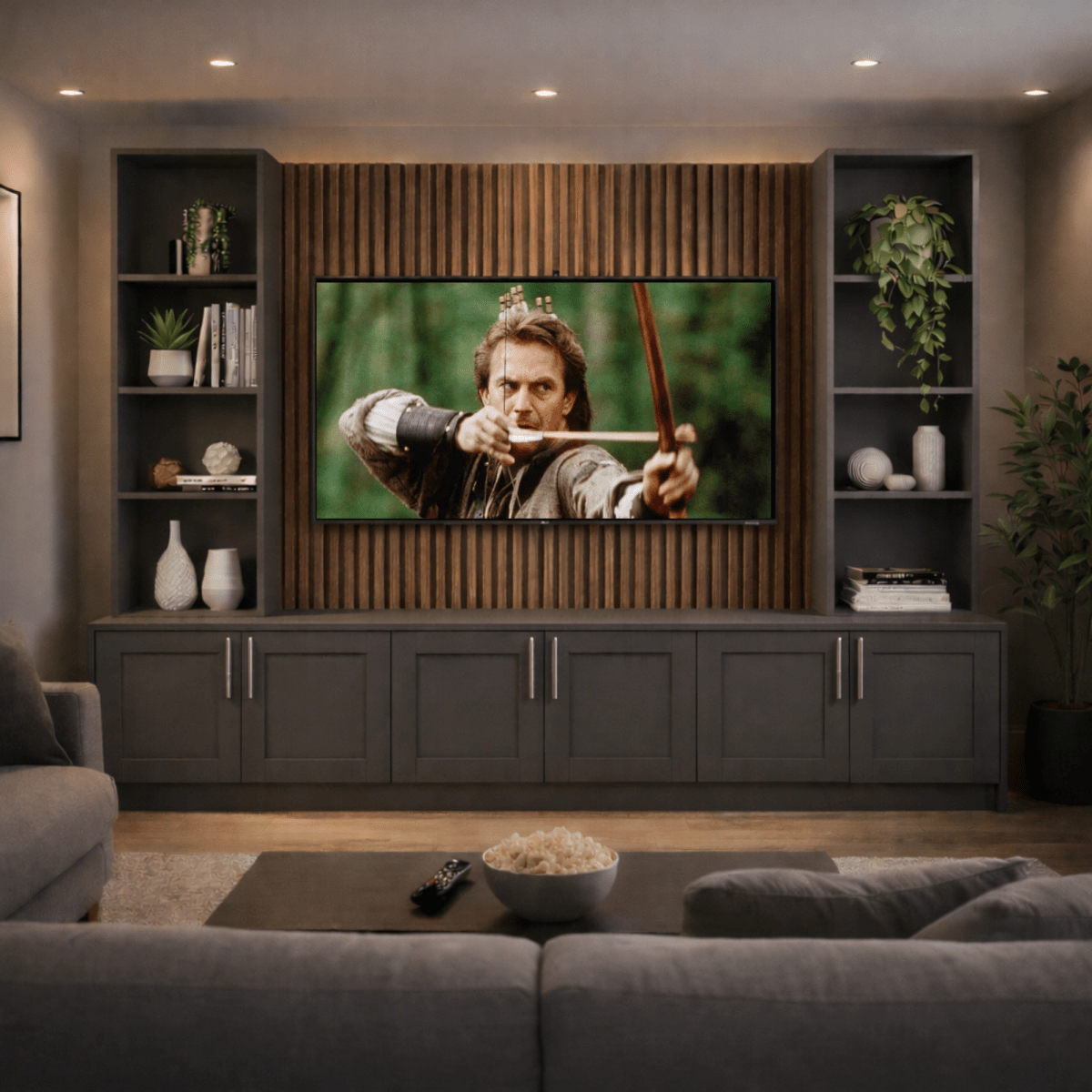 Media Wall Entertainment Shaker Door Base & Double Shelving Unit - For Up to 100" TVs 3 - Online Bedrooms