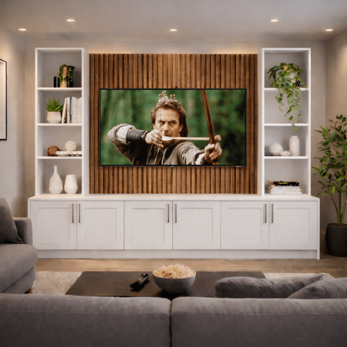 Media Wall Entertainment Shaker Door Base & Double Shelving Unit - For Up to 100" TVs 2 - Online Bedrooms