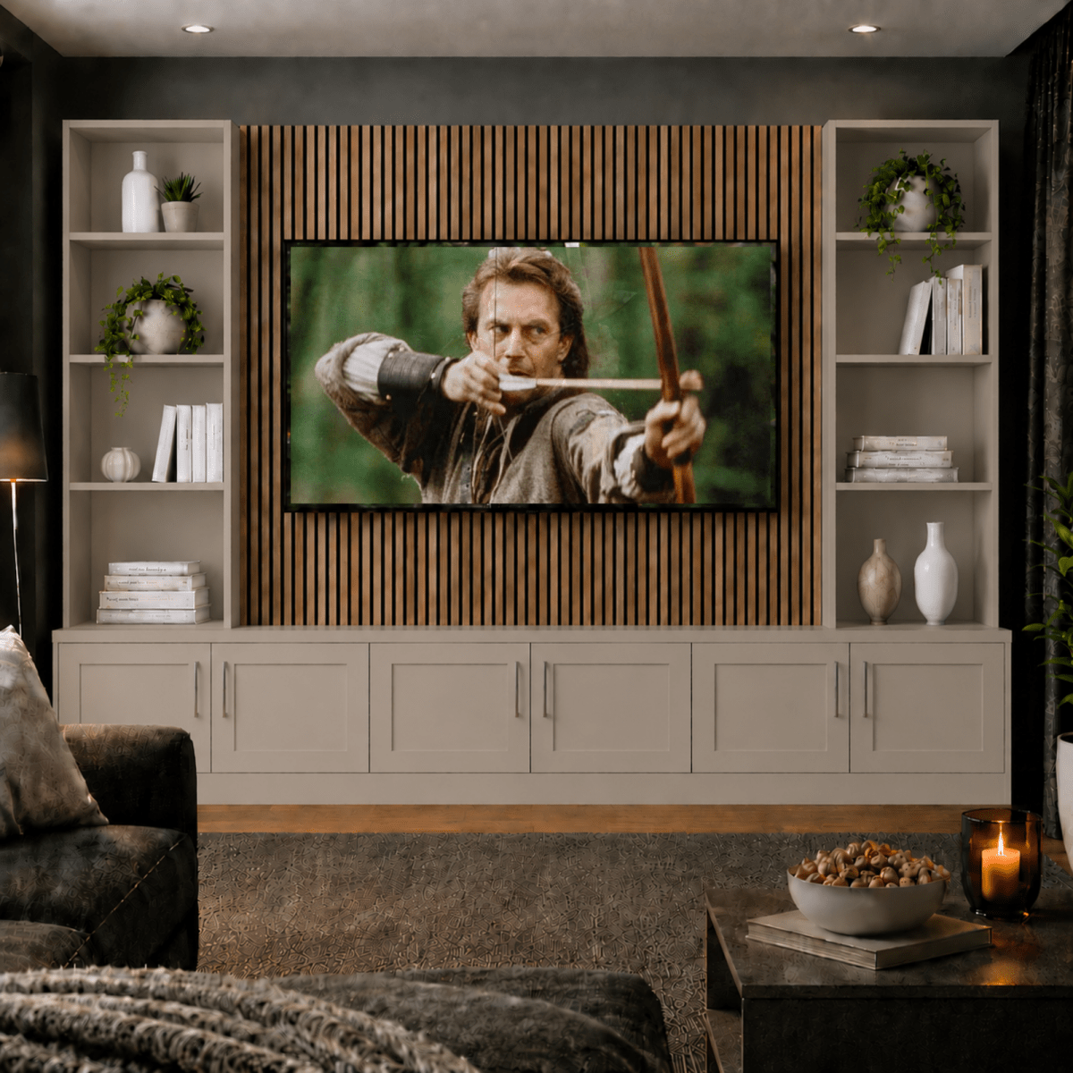 Media Wall Entertainment Shaker Door Base & Double Shelving Unit - For Up to 100" TVs 2 - Online Bedrooms