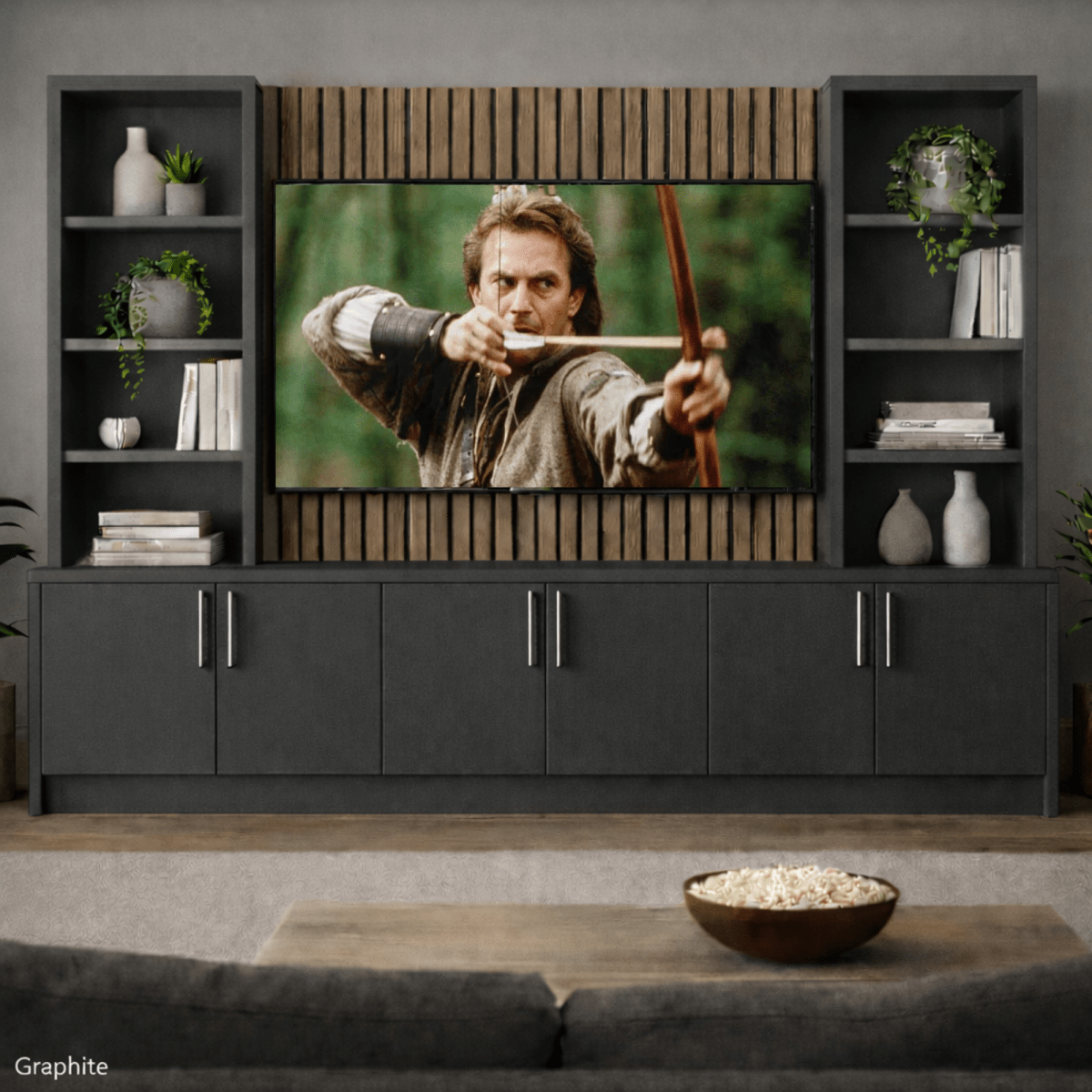 Media Wall Entertainment Smooth Door Base & Double Shelving Unit - For Up to 100" TVs 3 - Online Bedrooms