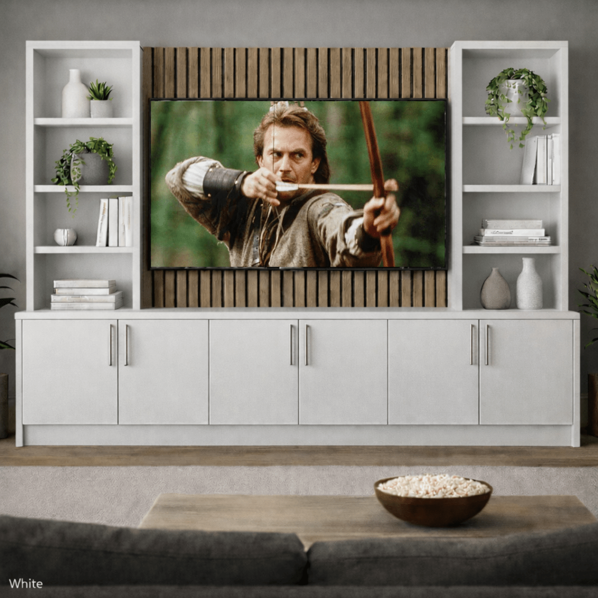 Media Wall Entertainment Smooth Door Base & Double Shelving Unit - For Up to 100" TVs 5 - Online Bedrooms