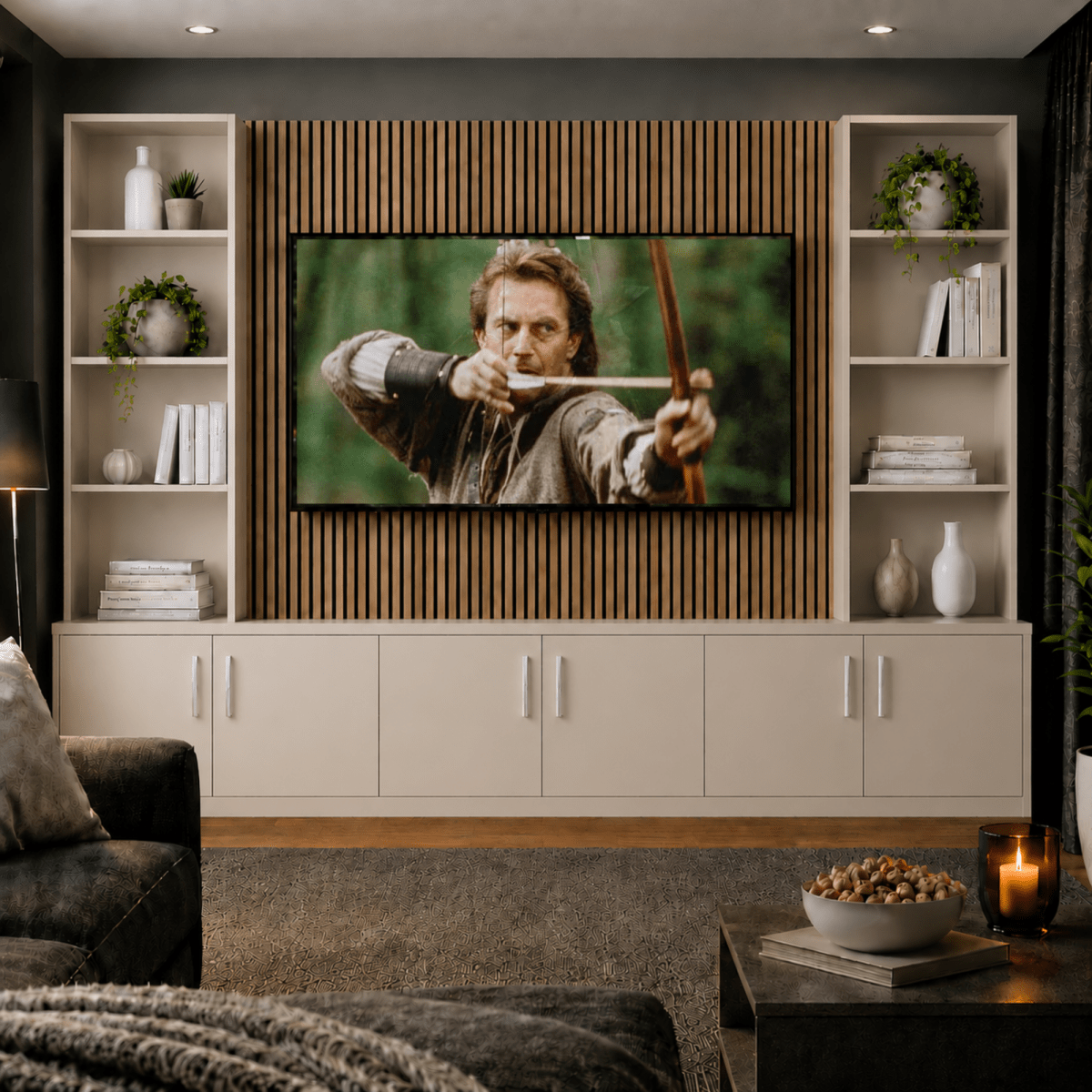 Media Wall Entertainment Smooth Door Base & Double Shelving Unit - For Up to 100" TVs 3 - Online Bedrooms
