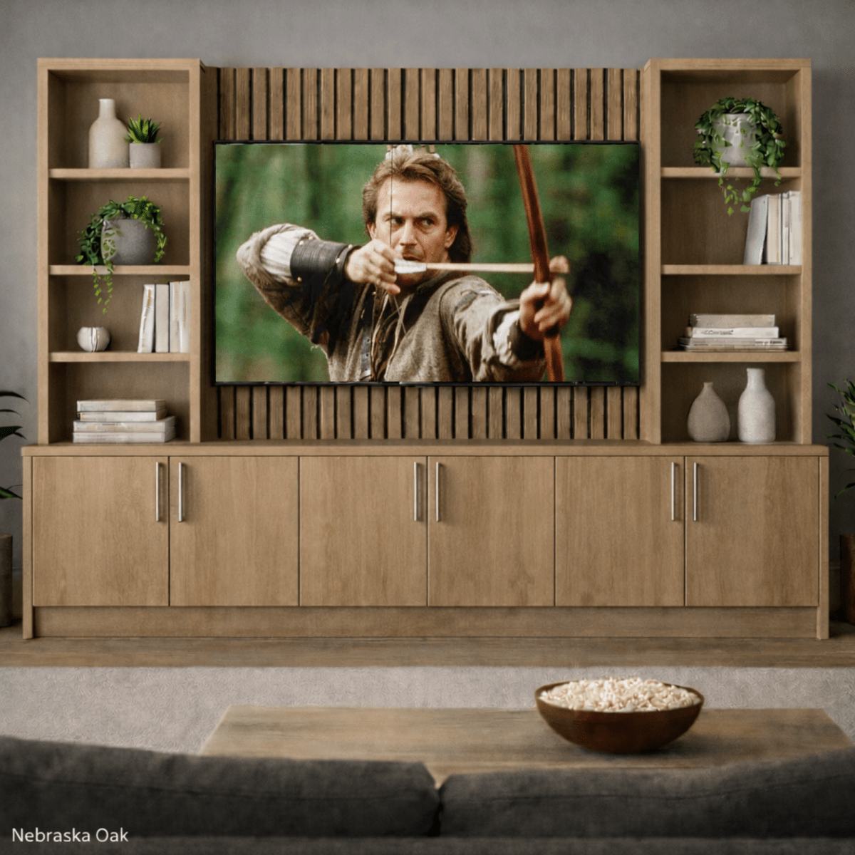 Media Wall Entertainment Smooth Door Base & Double Shelving Unit - For Up to 100" TVs 4 - Online Bedrooms