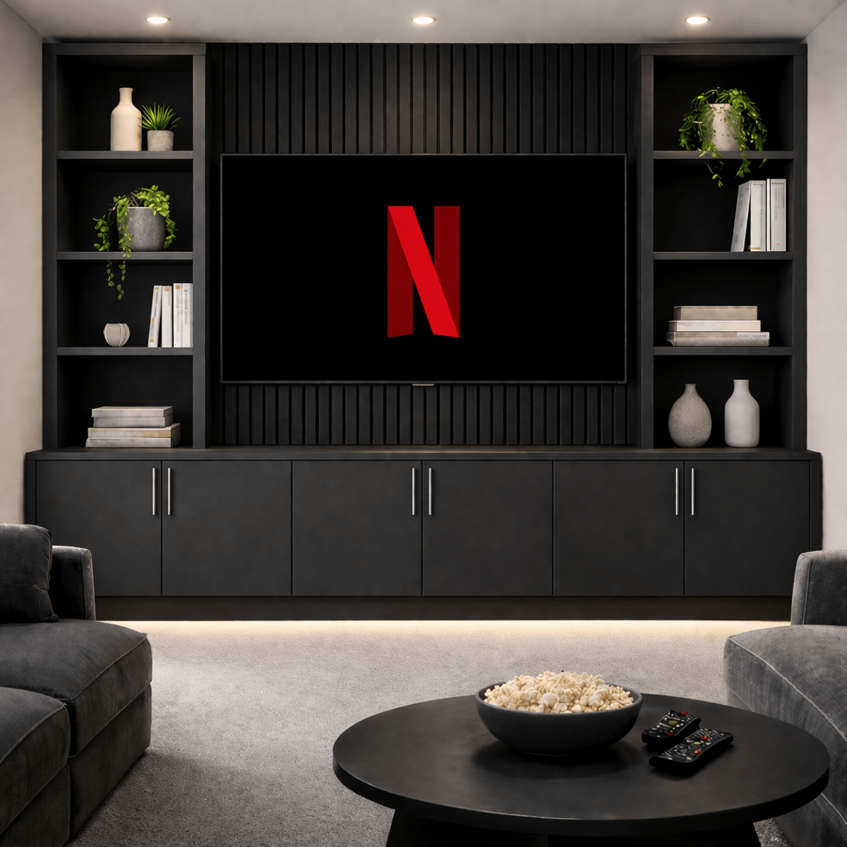 Media Wall Entertainment Smooth Door Base & Double Shelving Unit - For Up to 100" TVs 1 - Online Bedrooms