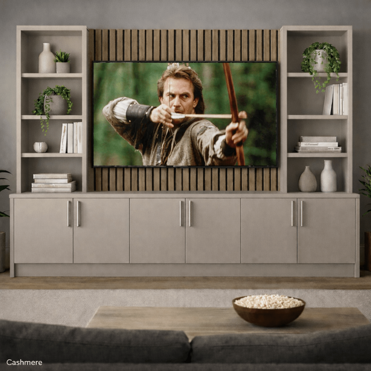 Media Wall Entertainment Smooth Door Base & Double Shelving Unit - For Up to 100" TVs 2 - Online Bedrooms