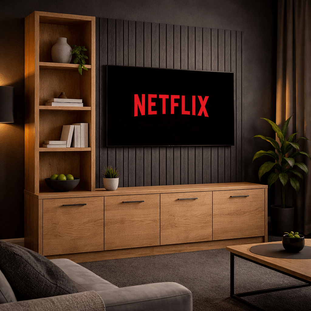 Media Wall Entertainment Smooth Door Base Unit - Left Hand Shelving - For Up to 130" TVs 7 - Online Bedrooms