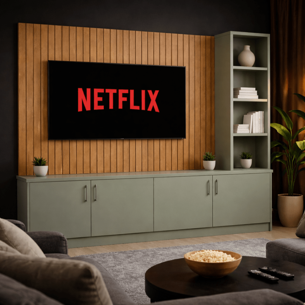 Media Wall Entertainment Smooth Door Base Unit - Right Hand Shelving - For Up to 130" TVs 2 - Online Bedrooms