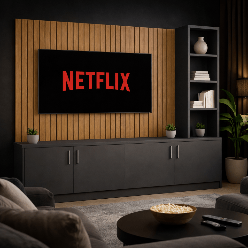 Media Wall Entertainment Smooth Door Base Unit - Right Hand Shelving - For Up to 130" TVs 5 - Online Bedrooms