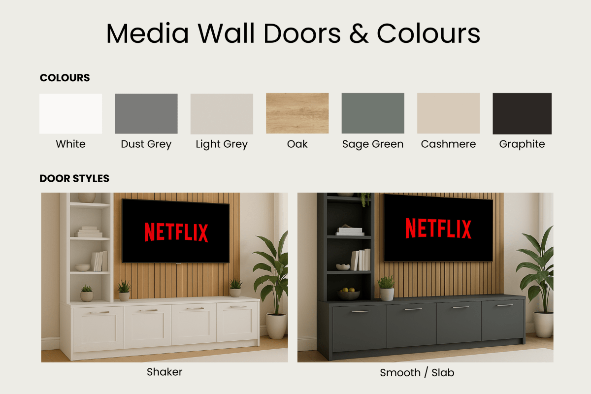 Media Wall Entertainment Unit - Left Hand Shelving - For Up to 130" TVs 2 - Online Bedrooms