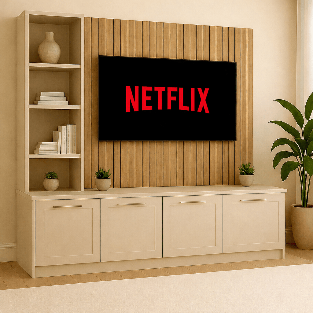 Media Wall Entertainment Unit - Left Hand Shelving - For Up to 130" TVs 13 - Online Bedrooms