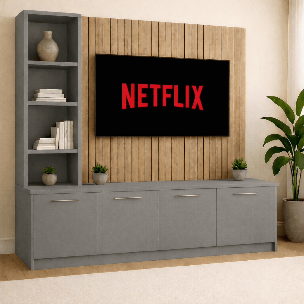 Media Wall Entertainment Unit - Left Hand Shelving - For Up to 130" TVs 14 - Online Bedrooms
