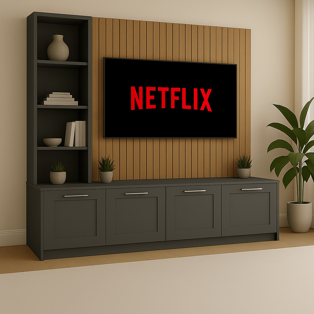 Media Wall Entertainment Unit - Left Hand Shelving - Up to 130" TVs 2 - Online Bedrooms