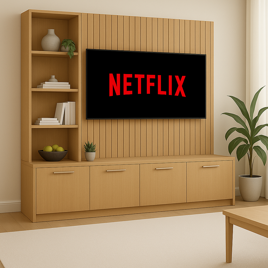 Media Wall Entertainment Unit - Left Hand Shelving - Up to 130" TVs 3 - Online Bedrooms