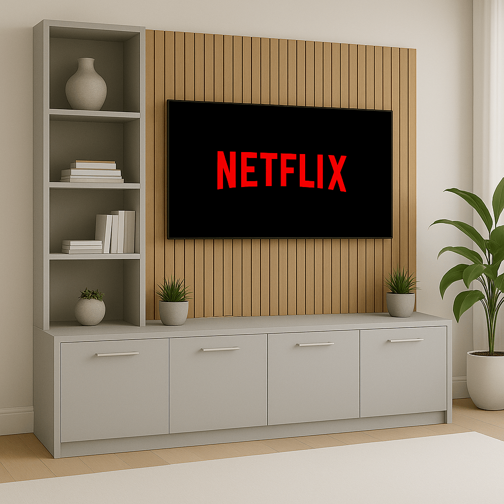 Media Wall Entertainment Unit - Left Hand Shelving - Up to 130" TVs 4 - Online Bedrooms