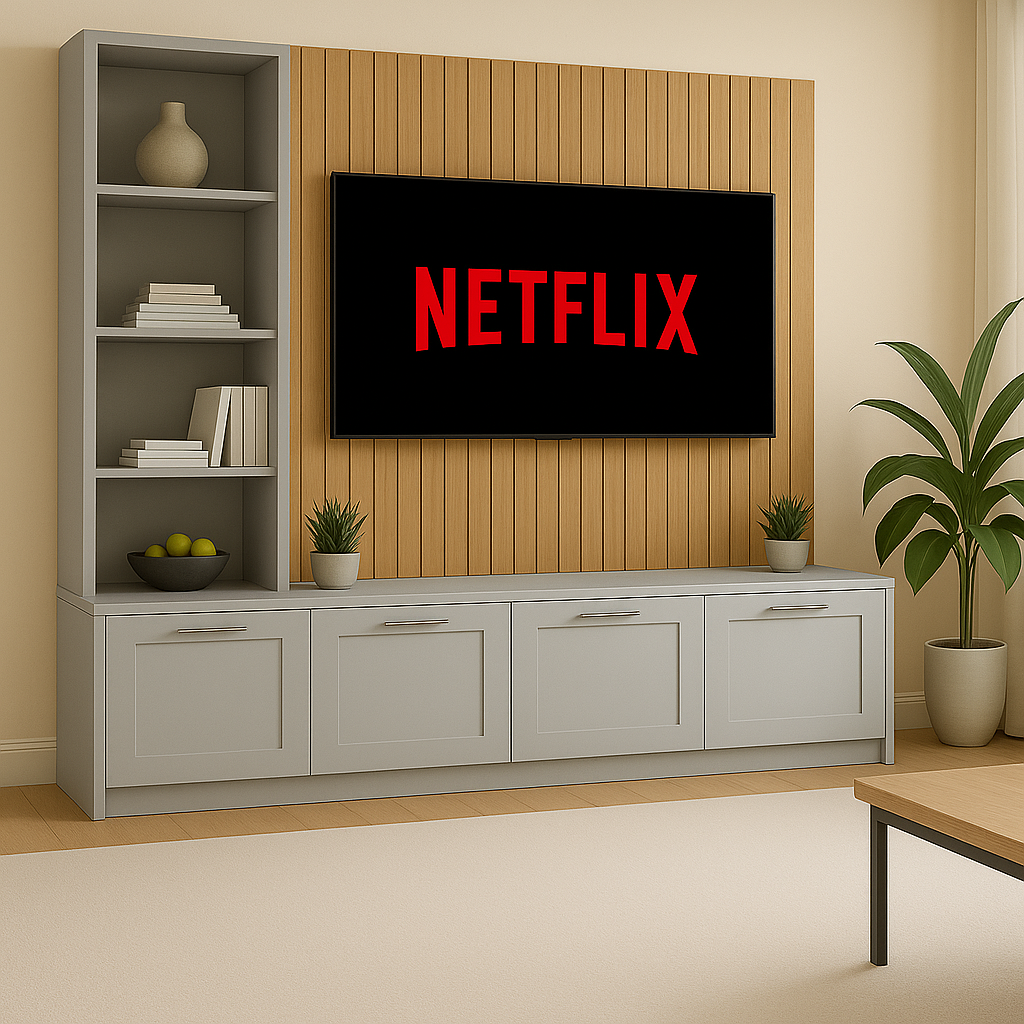 Media Wall Entertainment Unit - Left Hand Shelving - Up to 130" TVs 8 - Online Bedrooms